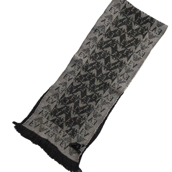 EMPORIO ARMANI Luxury Designer Black & Grey Monogram Color Block Scarf - Picture 8 of 15